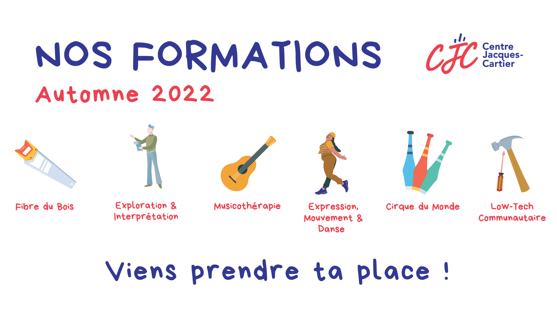 Une liste de nos formations cet automne, avec des symboles correspondants